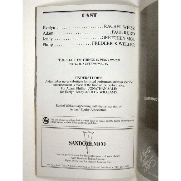 Shape of Things Playbill November 2001 Mol Paul Rudd Rachel Weisz Weller LaBute - Picture 5 of 7